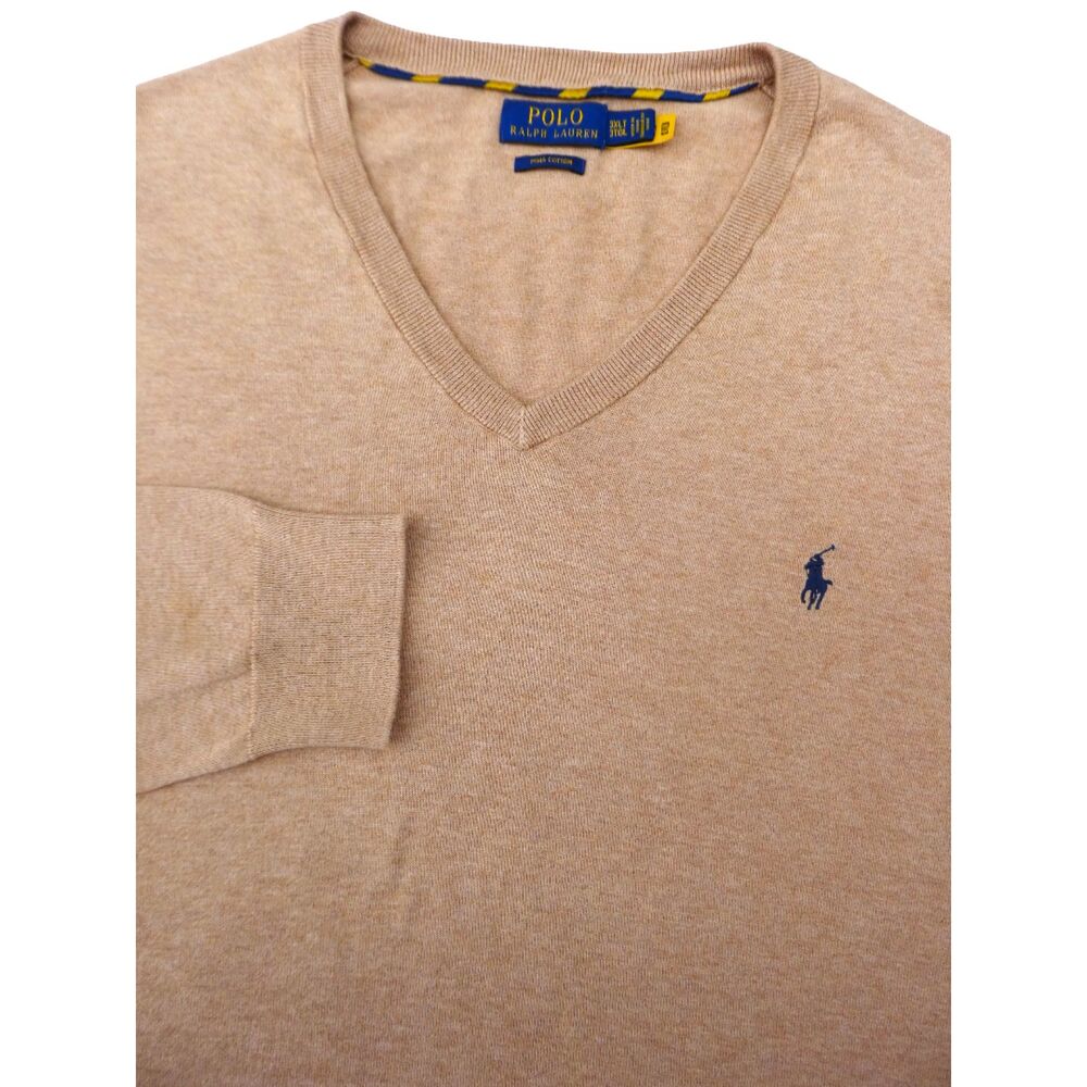 Polo Ralph Lauren Pima Cotton V Neck Sweater Ribbed Knit Cuffs Waistband Preppy